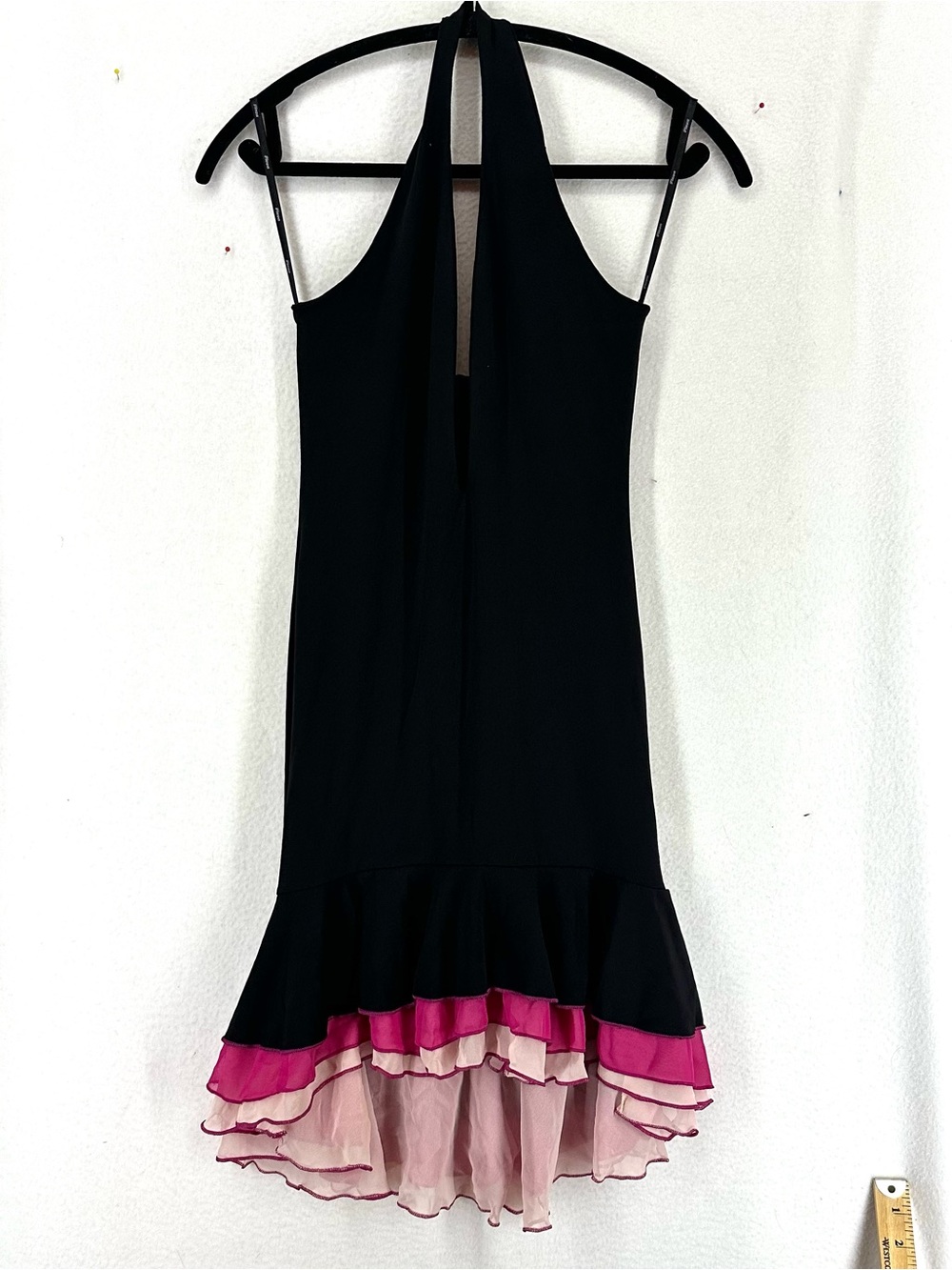 Ariella Halter Ruffle Hem Dress Women’s XS Black Pink Party Y2K